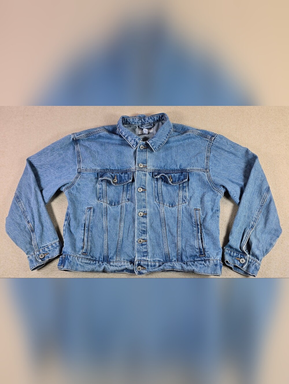 Arizona Jean Co Denim Jacket Mens Large Blue Trucker Button Front Cotton